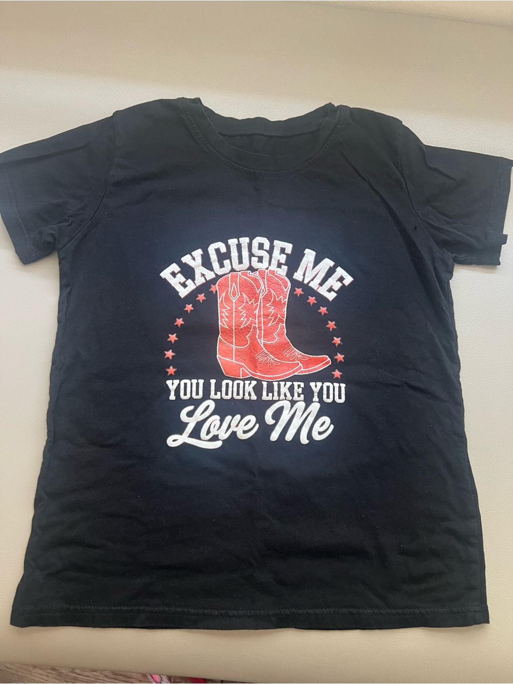 Kids Black Graphic Tee with Red Cowboy Boots